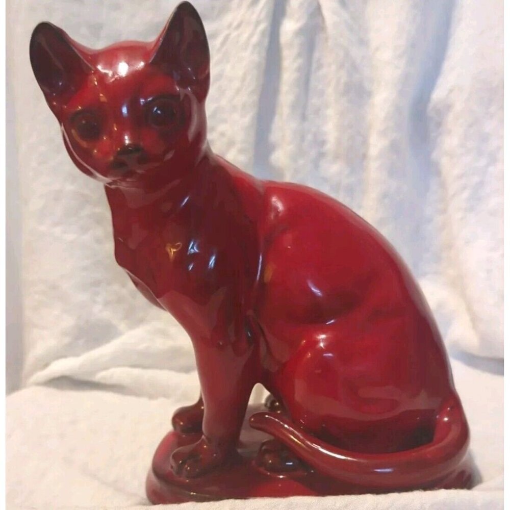 Ceramic Red Glazed  Siamese Cat Realistic Anatomical  Detail 7.5/5 Signed
